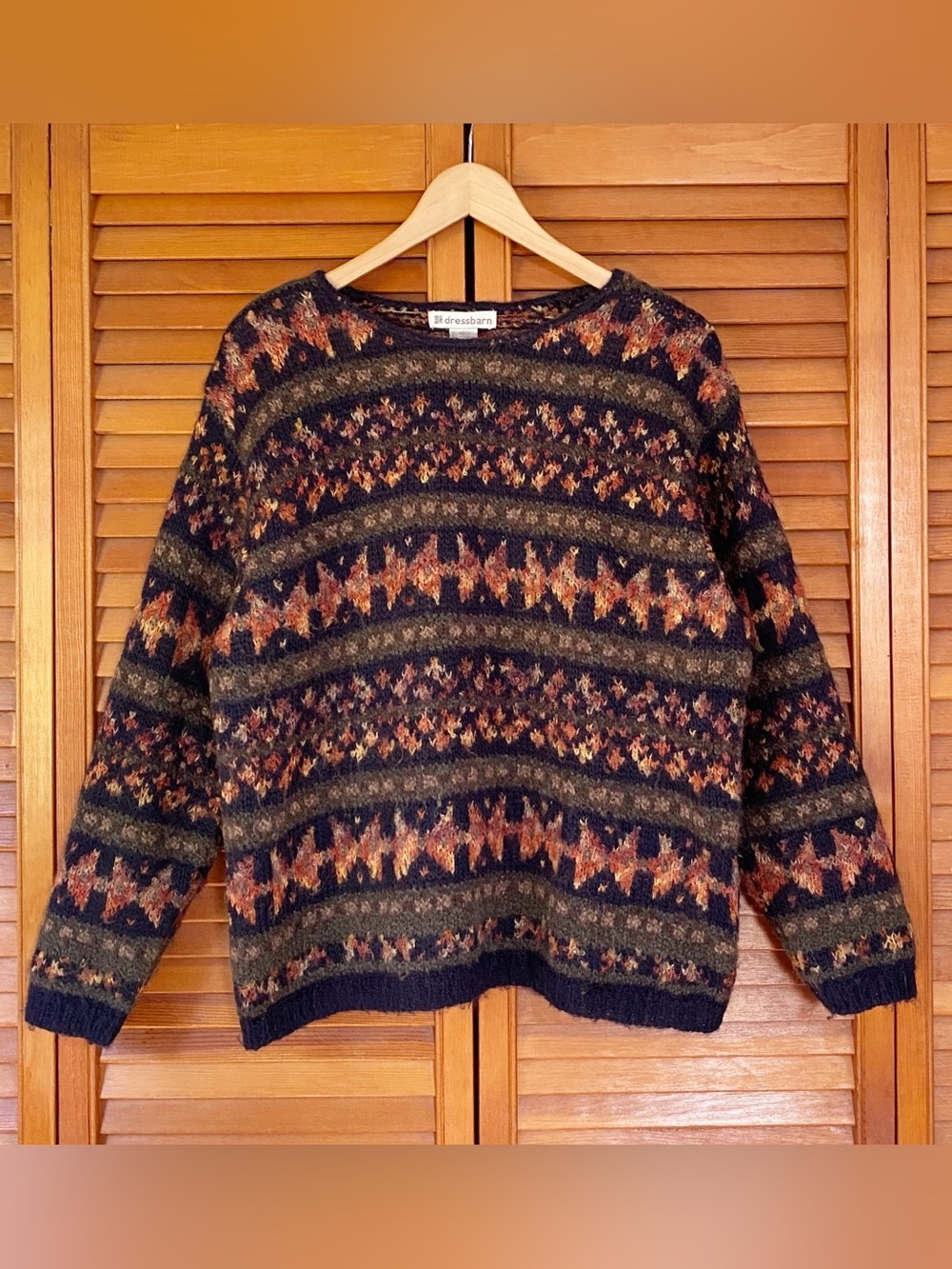 Vintage Dress Barn Sweater Womens Size Large Mohair Blend Knit Fair Isle Top
